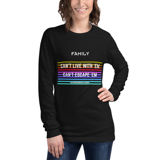 Can't Live with 'Em Unisex Long Sleeve Tee in Black color front view on female model
