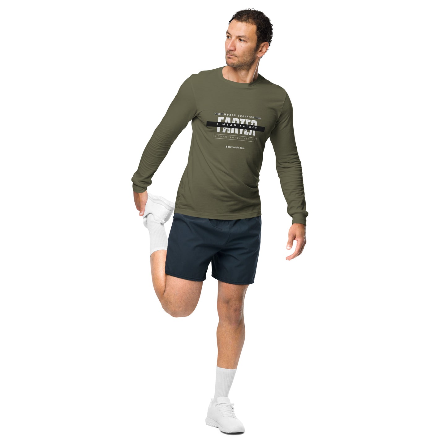 World Champion Long Sleeve Tee in Army green color front view on athlete