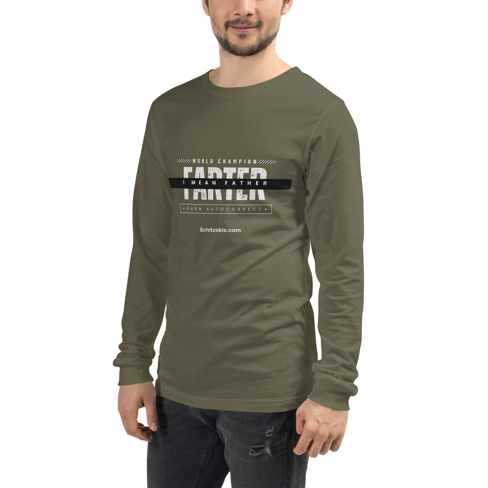 World Champion Long Sleeve Tee in Army green color 3/4 view on male model